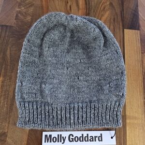 Molly Goddard Mallory Lambswool Lace Hole Beanie Hat Grey Winter Cap NWT